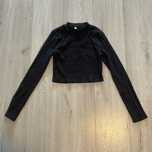 American Apparel AA Cropped Rib Mockneck - Black Cotton Long Sleeve